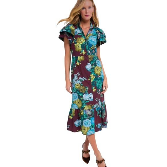 TUCKERNUCK Oxblood Verdant Floral Alice midi  Dress NEW - Picture 4 of 13